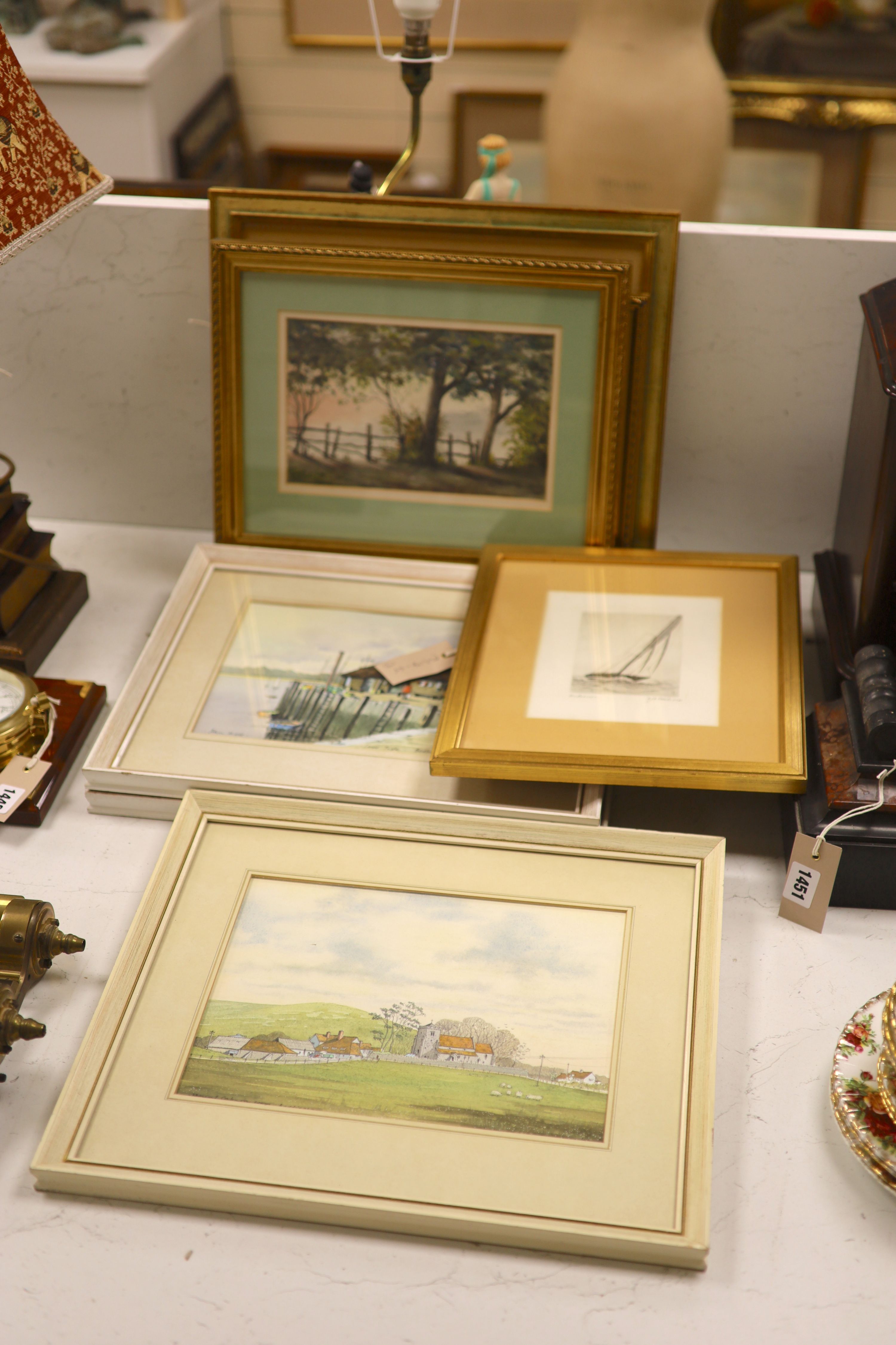 John Moss (20th century), three watercolours of Sussex and sundry pictures